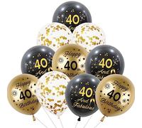 Yiran Black Gold 40th Birthday Balloons - Pack of 15 Men & Women Happy Birthday Party Decorations Supplies - Latex Confetti Balloons, 12inch & Ribbon