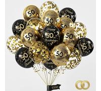 Yiran Black Gold 50th Birthday Balloons Pack of 15 - Men & Women Happy Birthday Party Decorations Supplies - Latex Confetti Balloons, 12inch & Ribbon