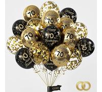 Yiran Black Gold 70th Birthday Balloons Pack of 15 - Men & Women Happy Birthday Party Decorations - Latex Confetti Balloons, 12inch & Ribbon