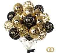 Yiran Black Gold 75th Birthday Balloons 15 Pcs, 75th Birthday Party Decorations for Men Women, Birthday Décor Anniversary Supplies(Age 75)