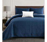 Yiran California King Quilt Navy Blue Oversized Bedspreads Embossed Coin Pattern Pattern Soft Microfiber Summer Coverlet Bedding Set Modern Style 3 Piece with 2 Shams (112x104 inch)