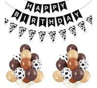 Yiran Cow Birthday Decorations include Happy Birthday Banner, Pennant Banner Flags and 12inch Cow Birthday Balloons Brown Latex Balloons, 22pcs Toy Cartoon Inspired Story Theme Birthday Party Favors