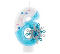 Yiran Frozen 6 Birthday Candle for Girls - Number 6 Candle with Sparkles, Blue Frozen Theme with Glitter & Dazzling Snowflake Decor - 6th Birthday Cake Topper Candle, Perfect for 6th Birthday Cakes!