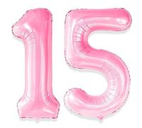 Yiran Giant Pink 15 & 51 Number Foil Mylar Balloons for Sweet 15th & 51st Birthday Party Decorations - 32 inch