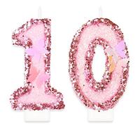 Yiran Girls 10th Birthday Candles,Number 10 Candle,Happy Candle,Pink Handmade Sequin Glitter Butterfly Candles Cake Topper Decoration for Party Wedding Anniversary Celebration Supply (HDLZ-FS-10)