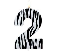 Yiran Glitter Zebra Birthday Candles Number,Metallic 3D Black White Stripes Candle 2, Birthday Cake Candle Decoration,Birthday Candle Cake Topper for Boys Girls Jungle Animal Themed Party Supplies