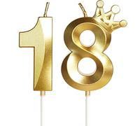 Yiran Gold 18th Birthday Candles with Crown Decor, 3D Number 18 Candle, 18th Birthday Candle for Cake, Happy Birthday Candle, Cake Candles Cake Topper Decorations for Boys Girls Birthday Party Supply