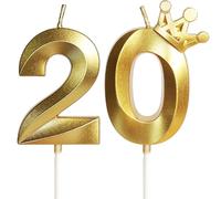 Yiran Gold 20th Birthday Candles with Crown Decor, 3D Number 20 Candle, 20th Birthday Candle for Cake, Happy Birthday Candle, Cake Candles Cake Topper Decorations for Men Women Birthday Party Supply