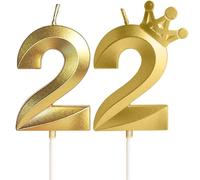 Yiran Gold 22nd Birthday Candles with Crown Decor, 3D Number 22 Candle, 22nd Birthday Cake Candles, Gold Cake Topper Decorations for Boys Girls Kids Birthday Party Supply