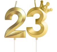 Yiran Gold 23rd Birthday Candles with Crown Decor, 3D Number 23 Candle, 23rd Birthday Cake Candles, Gold Cake Topper Decorations for Boys Girls Kids Birthday Party Supply