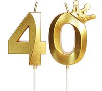 Yiran Gold 40th Birthday Candles with Crown Decor, 3D Number 40 Candle, 40th Birthday Candle for Cake, Happy Birthday Candle, Cake Candles Cake Topper Decorations for Men Women Birthday Party Supply