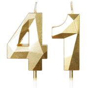 Yiran Gold 41st Birthday Candles, Gold Number 41 Happy Birthday Candles, Cake Topper Decorations for Birthday Party, Wedding Anniversary Celebration Supply
