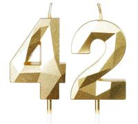 Yiran Gold 42nd Birthday Candles, Gold Number 42 Happy Birthday Candles, Cake Topper Decorations for Birthday Party, Wedding Anniversary Celebration Supply