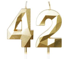 Yiran Gold 42nd Birthday Candles, Gold Number 42 Happy Birthday Candles, Cake Topper Decorations for Birthday Party, Wedding Anniversary Celebration Supply