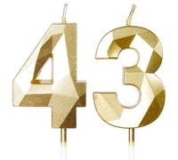 Yiran Gold 43rd Birthday Candles, Gold Number 43 Happy Birthday Candles, Cake Topper Decorations for Birthday Party, Wedding Anniversary Celebration Supply
