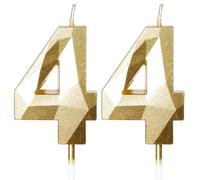 Yiran Gold 44th Birthday Candles, Gold Number 44 Happy Birthday Candles, Cake Topper Decorations for Birthday Party, Wedding Anniversary Celebration Supply