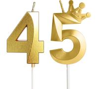 Yiran Gold 45th Birthday Candles with Crown Decor, 3D Number 45 Candle, 45th Birthday Candle for Cake, Happy Birthday Candle, Cake Candles Cake Topper Decorations for Men Women Birthday Party Supply