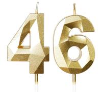 Yiran Gold 46th Birthday Candles, Gold Number 46 Happy Birthday Candles, Cake Topper Decorations for Birthday Party, Wedding Anniversary Celebration Supply