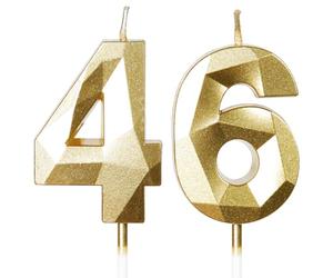 Yiran Gold 46th Birthday Candles, Gold Number 46 Happy Birthday Candles, Cake Topper Decorations for Birthday Party, Wedding Anniversary Celebration Supply