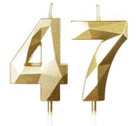 Yiran Gold 47th Birthday Candles, Gold Number 47 Happy Birthday Candles, Cake Topper Decorations for Birthday Party, Wedding Anniversary Celebration Supply