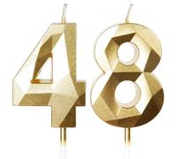 Yiran Gold 48th Birthday Candles, Gold Number 48 Happy Birthday Candles, Cake Topper Decorations for Birthday Party, Wedding Anniversary Celebration Supply