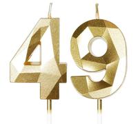 Yiran Gold 49th Birthday Candles, Gold Number 49 Happy Birthday Candles, Cake Topper Decorations for Birthday Party, Wedding Anniversary Celebration Supply