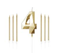 Yiran Gold 4th Birthday Candle Set, Number 4 Candle with Gold Long Candles, Cake Topper Decorations for Birthday Party, Wedding Anniversary
