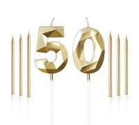 Yiran Gold 50th Birthday Candles Set, Number 50 Candle with Gold Long Candles, Birthday Candles for Cake, Birthday Candle, Cake Candles Cake Topper Decorations for Birthday Party Wedding Anniversary