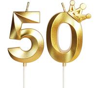 Yiran Gold 50th Birthday Candles with Crown Decor, 3D Number 50 Candle, 50th Birthday Candle for Cake, Happy Birthday Candle, Cake Candles Cake Topper Decorations for Men Women Birthday Party Supply