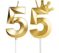 Yiran Gold 55th Birthday Candles with Crown Decor, 3D Number 55 Candle, 55th Birthday Candle for Cake, Happy Birthday Candle, Cake Candles Cake Topper Decorations for Men Women Birthday Party Supply