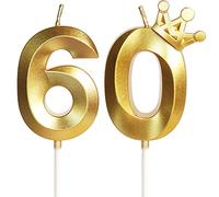 Yiran Gold 60th Birthday Candles with Crown Decor, 3D Number 60 Candle, 60th Birthday Candle for Cake, Happy Birthday Candle, Cake Candles Cake Topper Decorations for Men Women Birthday Party Supply
