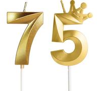 Yiran Gold 75th Birthday Candles with Crown Decor, 3D Number 75 Candle, 75th Birthday Candle for Cake, Happy Birthday Candle, Cake Candles Cake Topper Decorations for Men Women Birthday Party Supply