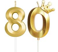 Yiran Gold 80th Birthday Candles with Crown Decor, 3D Number 80 Candle, 80th Birthday Candle for Cake, Happy Birthday Candle, Cake Candles Cake Topper Decorations for Men Women Birthday Party Supply