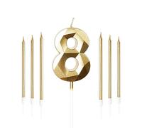 Yiran Gold 8th Birthday Candles Set - Number 8 & Long Gold Candles for Birthday Cake Toppers