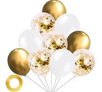Yiran Gold & White Latex Balloons - Pack of 30 12" Inch Confetti & Metallic Balloons With Ribbon for Birthday Parties, Weddings, Anniversaries and Celebrations