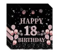 Yiran Happy 18th Birthday Black & Gold Rose Napkins, 20pcs Party Napkins for Girls' 18th Birthday Decorations