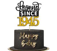 Yiran Legend Since 1945 Cake Topper,Personalised 80th Birthday Anniversary Decoration,Glitter Black Gold for Men Women Party Supplies Decoration
