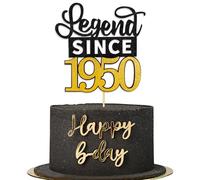 Yiran Legend Since 1950 Cake Topper,Personalised 75th Birthday Anniversary Decoration,Glitter Black Gold for Men Women Party Supplies Decoration