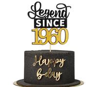 Yiran Legend Since 1960 Cake Topper,Personalised 65th Birthday Anniversary Decoration,Glitter Black Gold for Men Women Party Supplies Decoration
