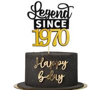 Yiran Legend Since 1970 Cake Topper,Personalised 55th Birthday Anniversary Decoration,Glitter Black Gold for Men Women Party Supplies Decoration
