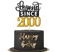 Yiran Legend Since 2000 Cake Topper,Personalised 25th Birthday Anniversary Decoration,Glitter Black Gold for Men Women Party Supplies Decoration