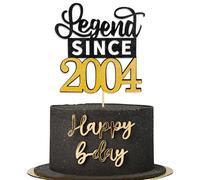Yiran Legend Since 2004 Cake Topper,Personalised 21st Birthday Anniversary Decoration,Glitter Black Gold for Men Women Party Supplies Decoration