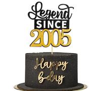 Yiran Legend Since 2005 Cake Topper,Personalised 20th Birthday Anniversary Decoration,Glitter Black Gold for Men Women Party Supplies Decoration