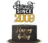 Yiran Legend Since 2009 Cake Topper,Personalised 16th Birthday Anniversary Decoration,Glitter Black Gold for Men Women Party Supplies Decoration