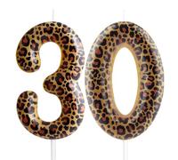 Yiran Leopard Print Birthday Candles Number 30, Realistic Leopard Printing Birthday Number Candles, Wild Onez Zoo Animals Themed Candle Cake for Boys and Girls Gifts Anniversary Party Supplies