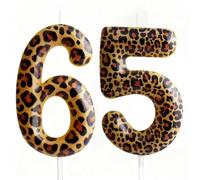 Yiran Leopard Print Birthday Candles Number 65, Realistic Leopard Printing Birthday Number Candles, Wild Onez Zoo Animals Themed Candle Cake for Boys and Girls Gifts Anniversary Party Supplies
