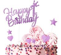 Yiran Personalised Happy 1st Birthday Cake Toppers Pink for Baby Girls, Double Sided Glitter Cupcake Topper Kit for First Birthday Party Cake Décor Supplies