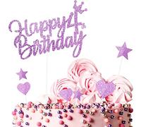 Yiran Personalised Happy 4th Birthday Cake Toppers Birthday Cake Decor Pink for Baby Girls, Double Sided Glitter Cupcake Topper Cake Topper Kit for Girls 4 Years Birthday Party Cake Décor Supplies
