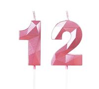 Yiran Pink 12th Birthday Candles, Number 12 Happy Birthday Candles, Pink Cake Topper Decorations for Birthday Party, Wedding Anniversary Celebration Supply for Girls Women