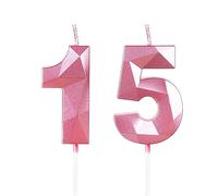 Yiran Pink 15th Birthday Candles, Number 15 Happy Birthday Candles, Pink Cake Topper Decorations for Birthday Party, Wedding Anniversary Celebration Supply for Girls Women